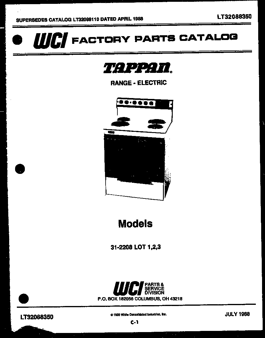 Tappan 31-2208-00-03 cover diagram