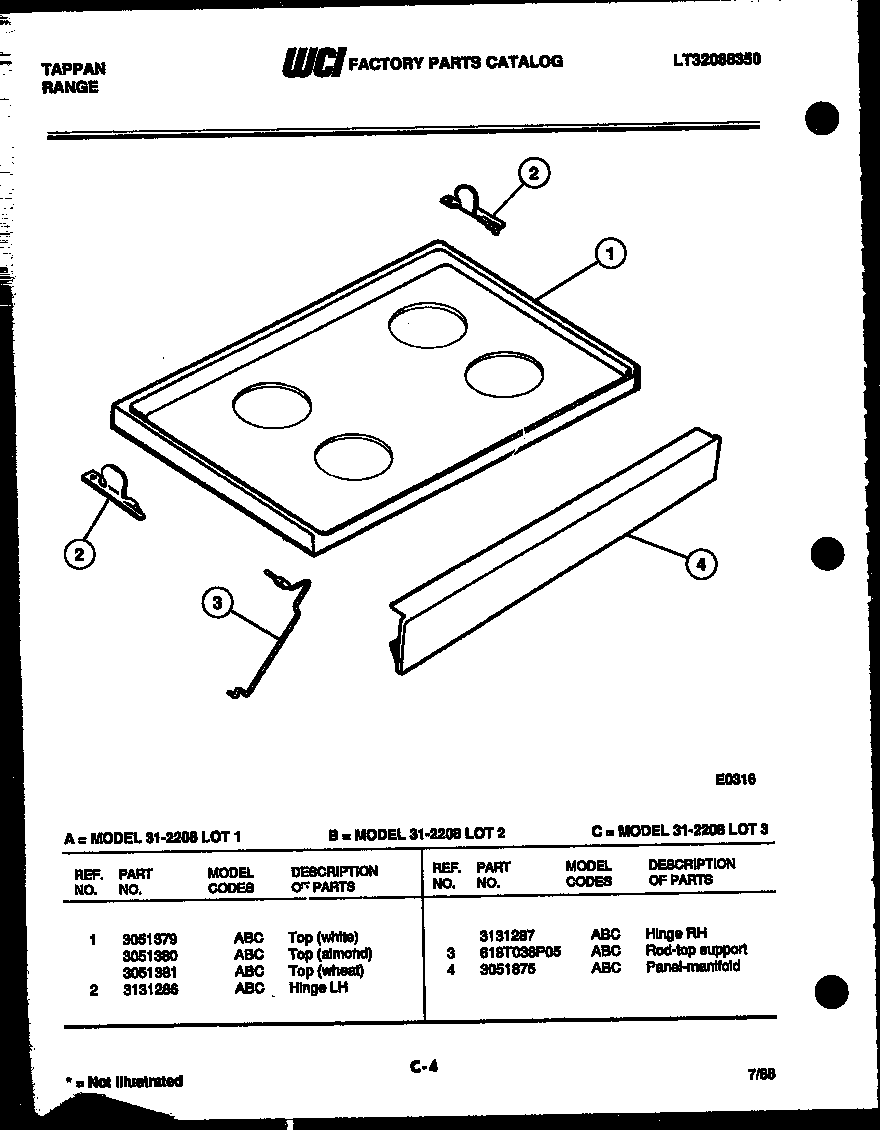 Tappan 31-2208-00-03 cooktop parts diagram