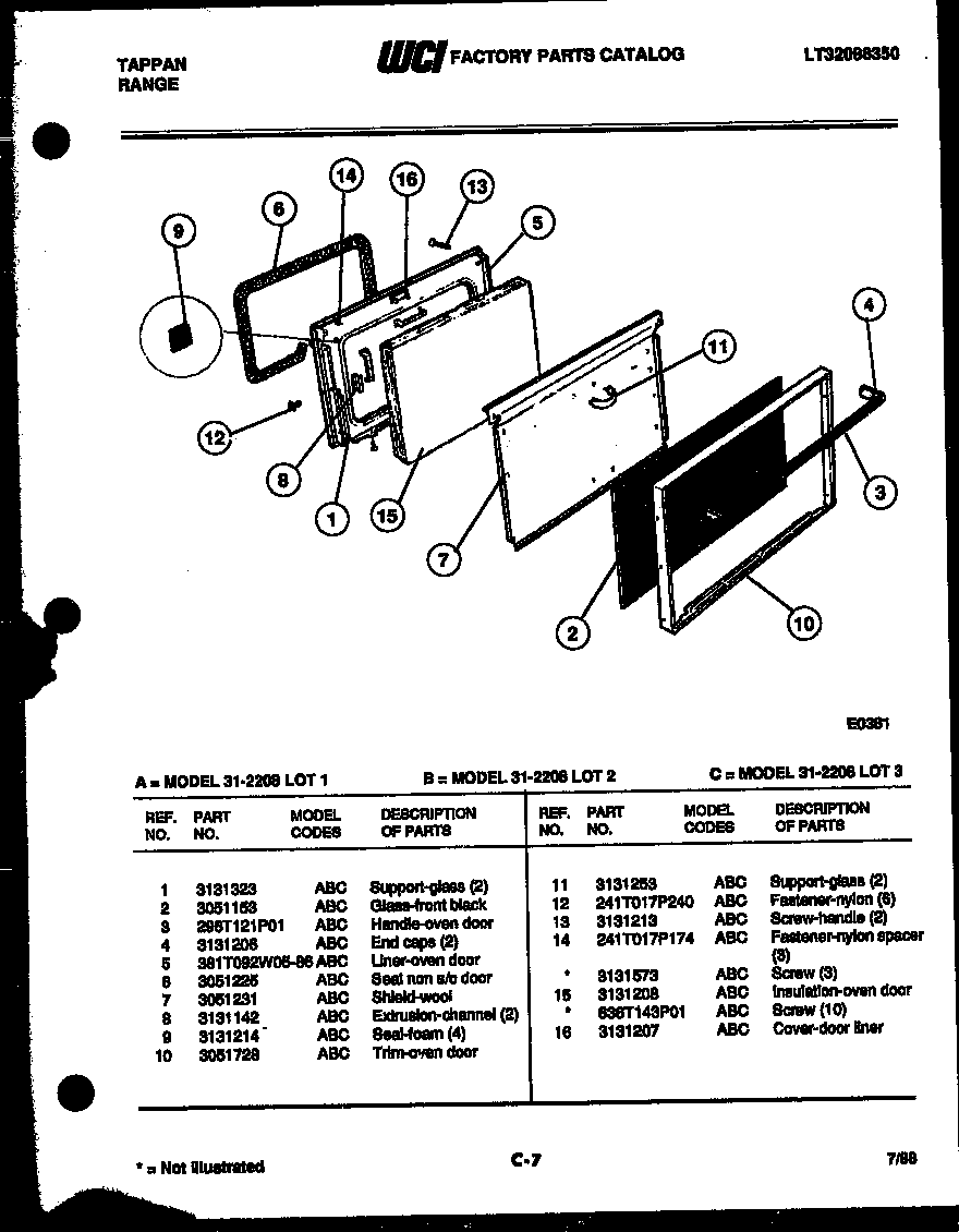 Tappan 31-2208-00-03 door parts diagram