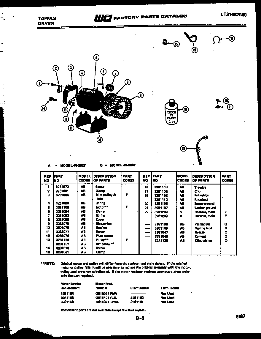 Tappan 49-2827-23-01 motor and blower diagram