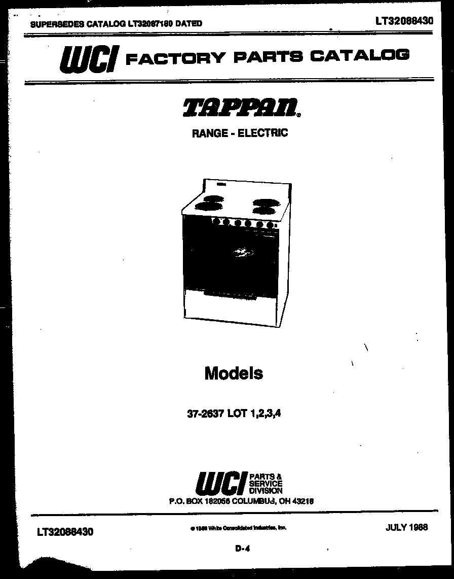 Tappan 37-2637-00-02 cover diagram