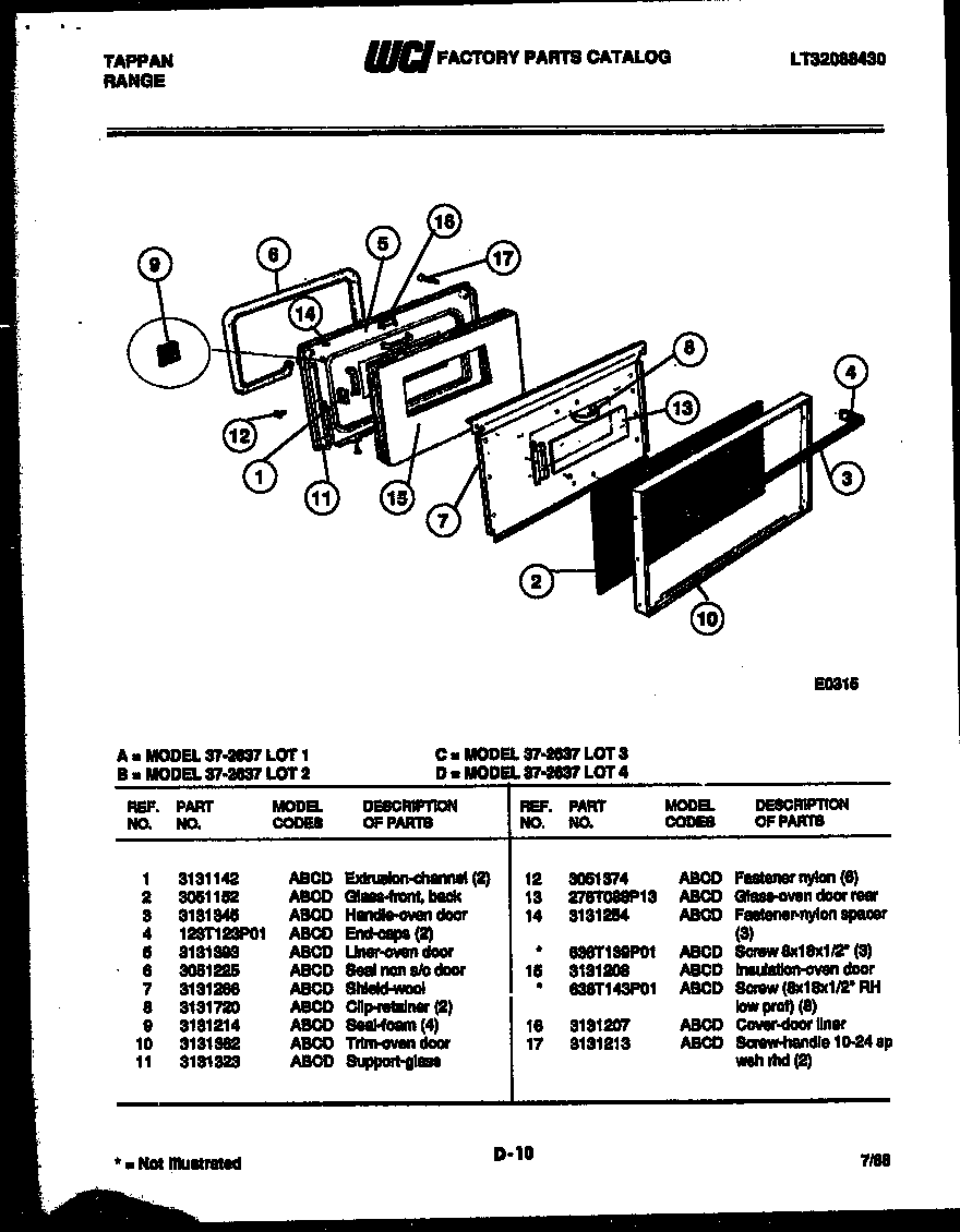 Tappan 37-2637-00-02 door parts diagram