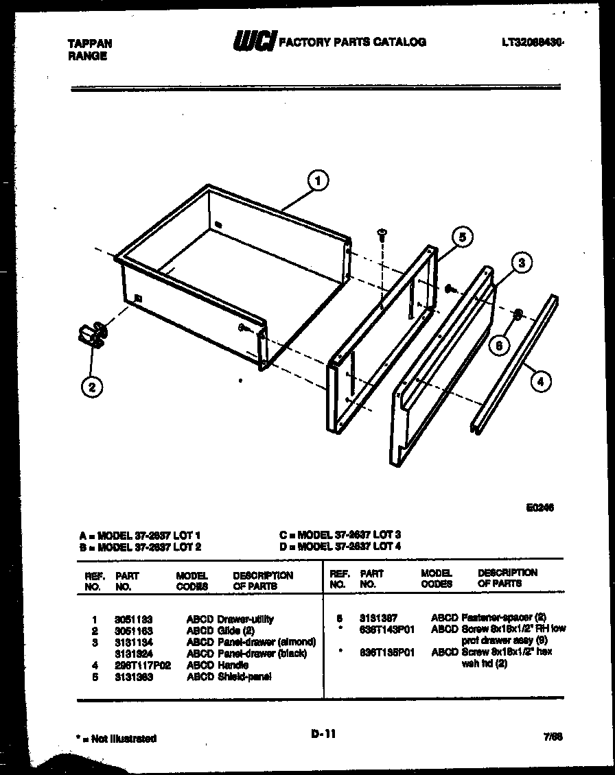 Tappan 37-2637-00-02 drawer parts diagram