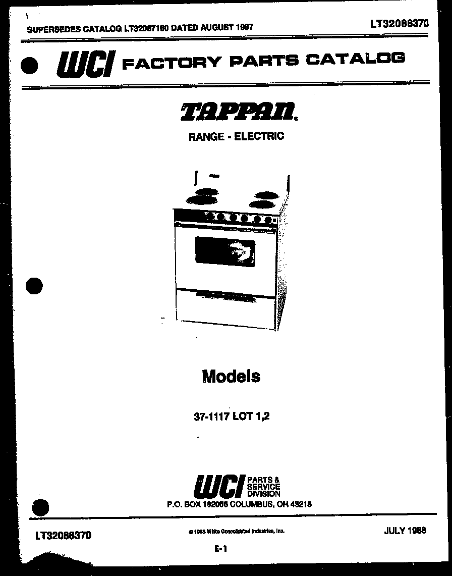 Tappan 37-1117-66-02 cover diagram