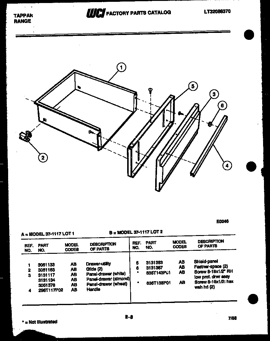 Tappan 37-1117-66-02 drawer parts diagram
