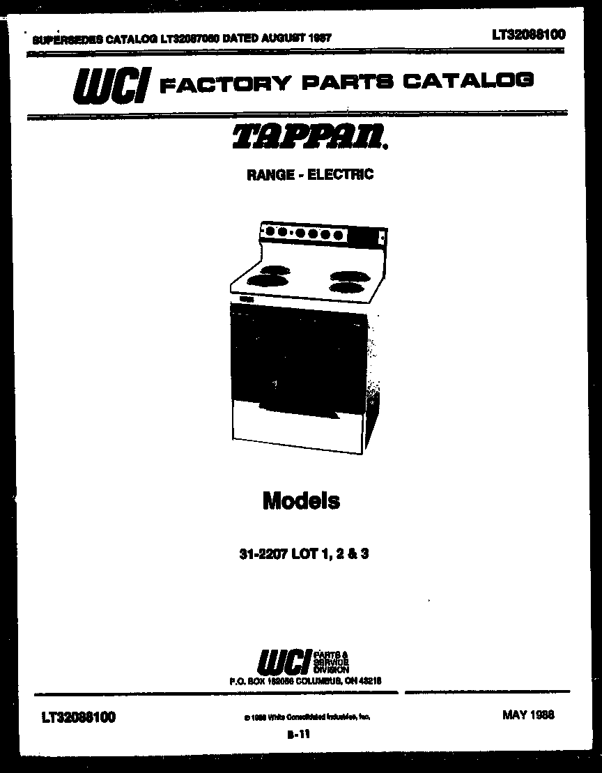 Tappan 31-2207-00-01 cover diagram