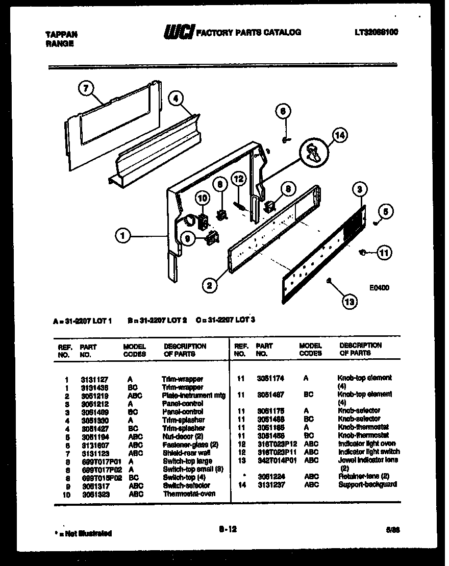 Tappan 31-2207-00-01 backguard diagram