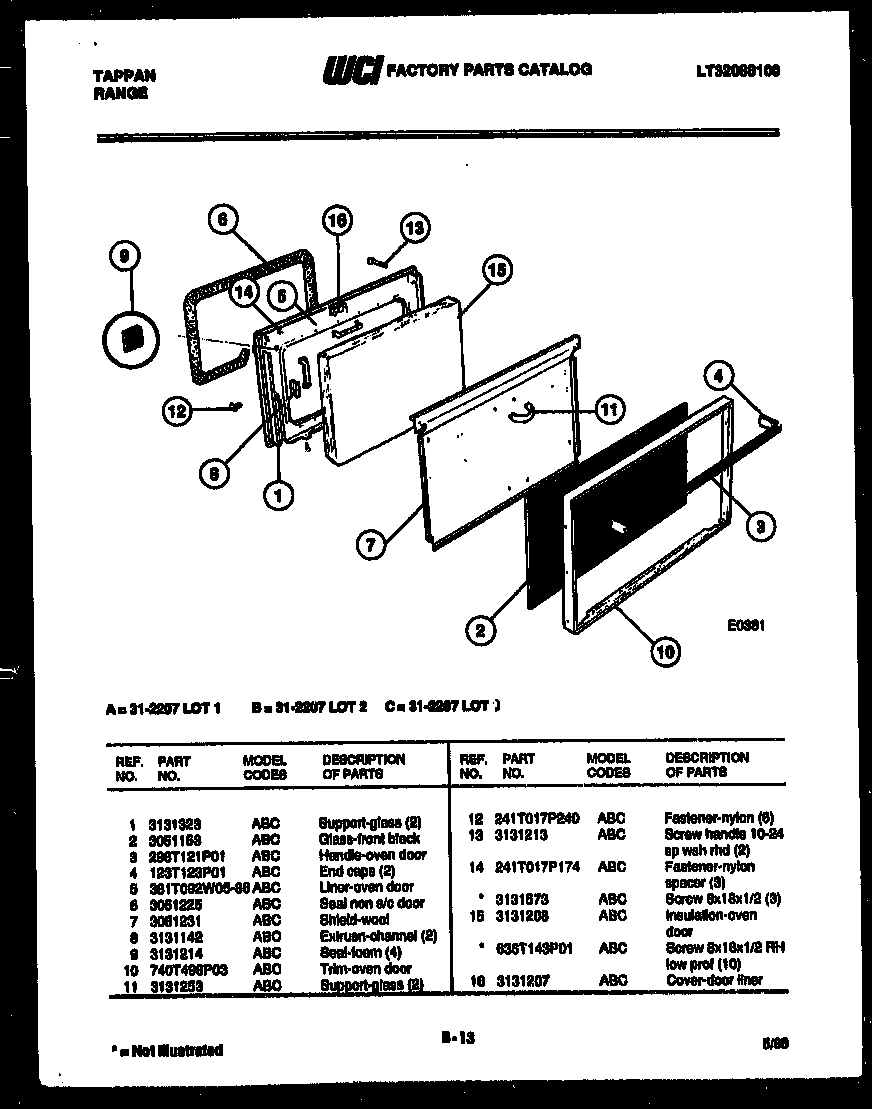 Tappan 31-2207-00-01 door parts diagram
