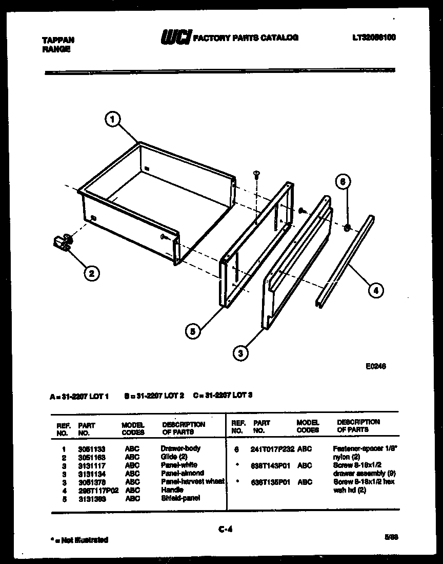 Tappan 31-2207-00-01 drawer parts diagram