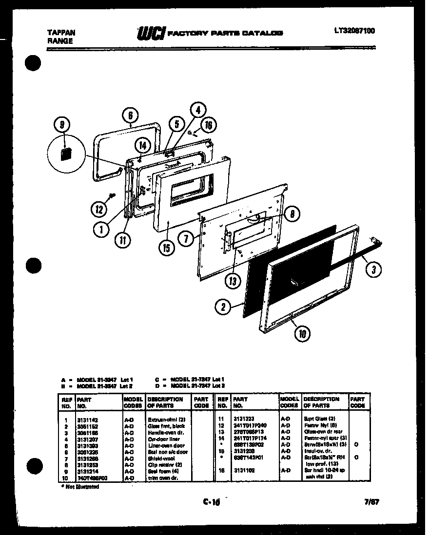 Tappan 31-7347-23-02 door parts diagram