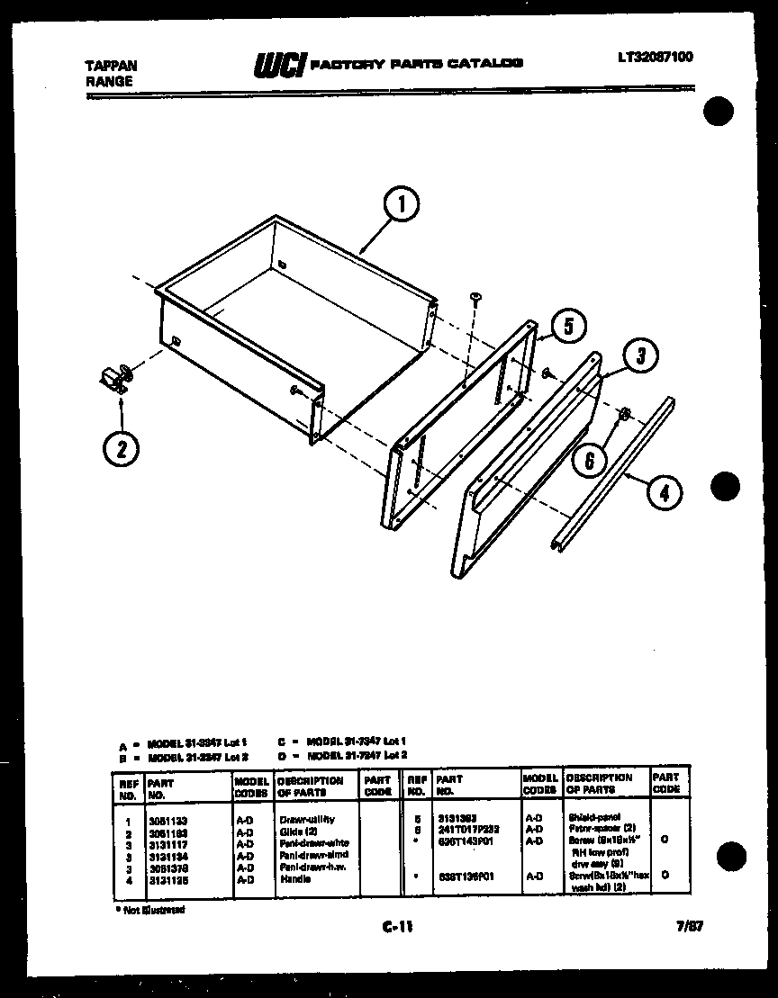 Tappan 31-7347-23-02 drawer parts diagram