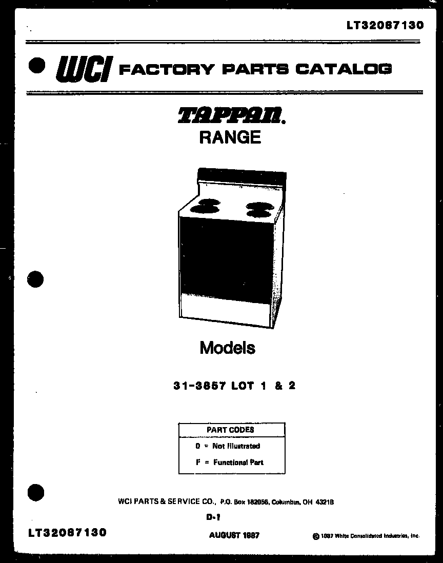 Tappan 31-3857-00-02 cover page- text only diagram