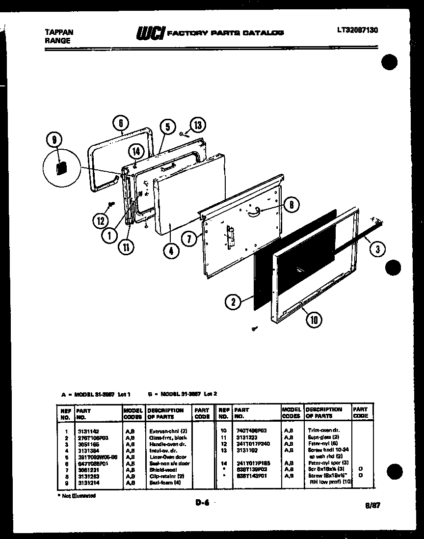 Tappan 31-3857-00-02 door parts diagram