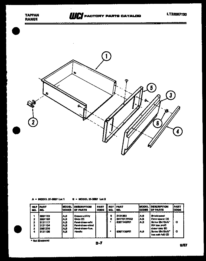 Tappan 31-3857-00-02 drawer parts diagram