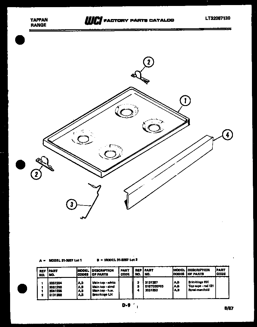Tappan 31-3857-00-02 cooktop parts diagram