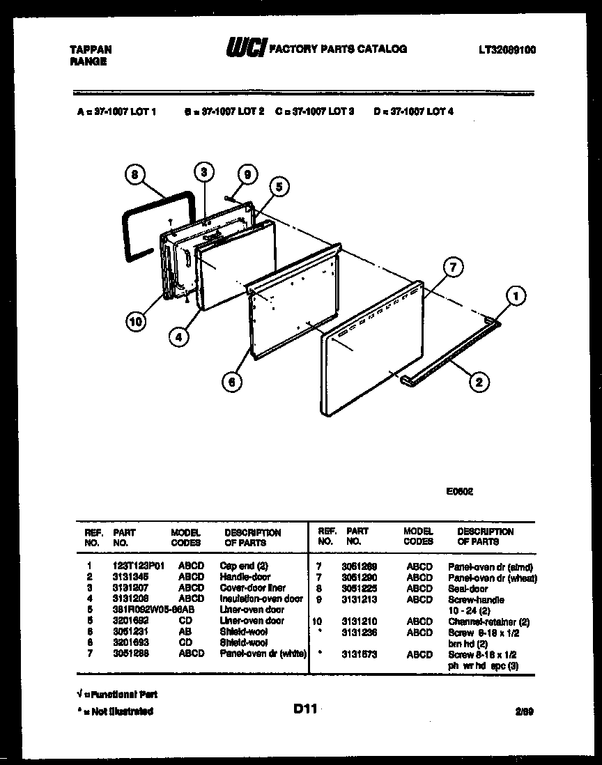 Tappan 37-1007-66-02 door parts diagram