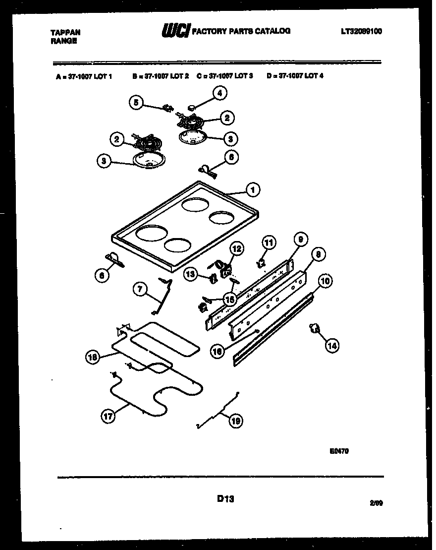 Tappan 37-1007-66-02 cooktop, broiler and backguard diagram