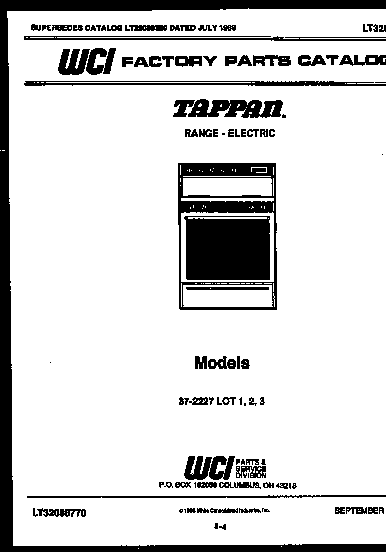 Tappan 37-2227-66-03 cover diagram