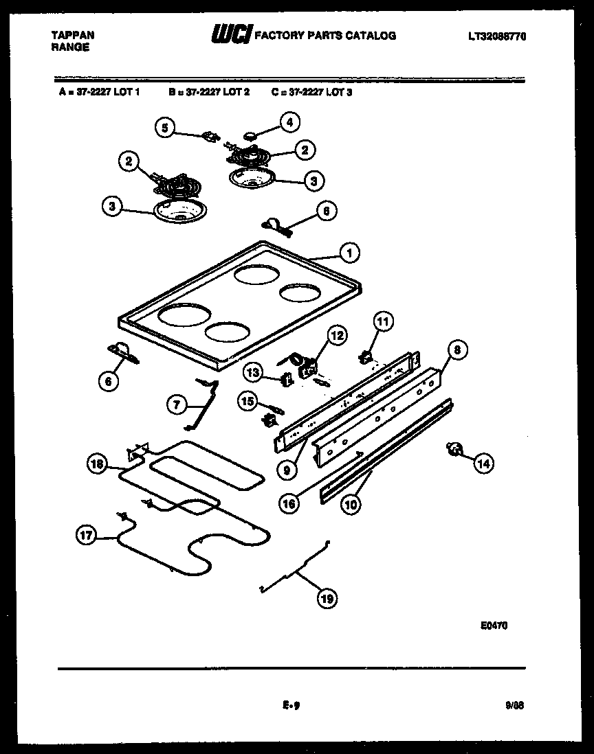 Tappan 37-2227-66-03 cooktop, broiler and backguard diagram