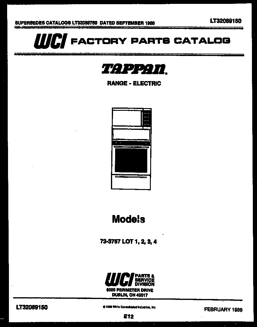 Tappan 73-3757-23-01 cover diagram