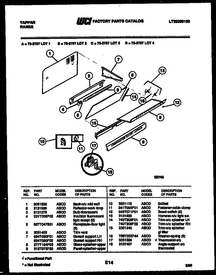 Tappan 73-3757-23-01 splasher control diagram