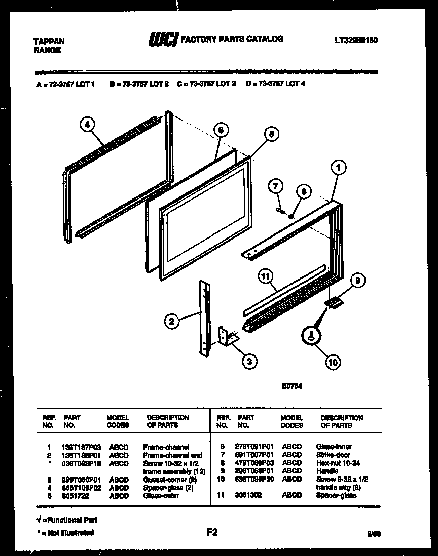 Tappan 73-3757-23-01 upper oven door parts diagram