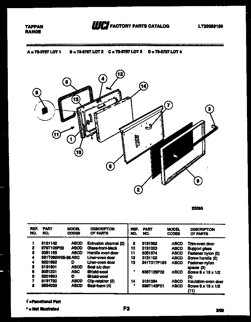 Tappan 73-3757-23-01 lower oven door parts diagram