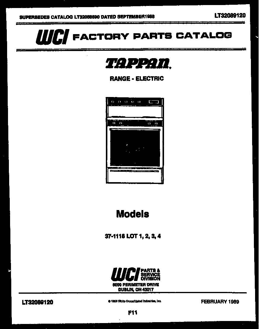 Tappan 37-1118-00-04 cover diagram