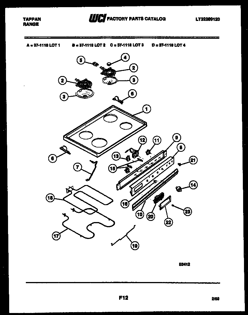 Tappan 37-1118-00-04 cooktop, broiler and backguard diagram