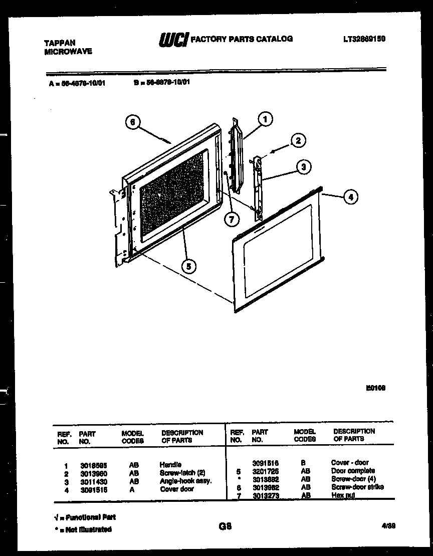Tappan 56-8878-10-01 door parts diagram