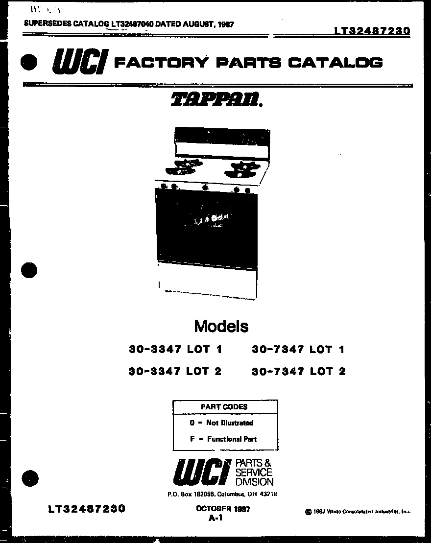 Tappan 30-7347-23-01 cover page- text only diagram