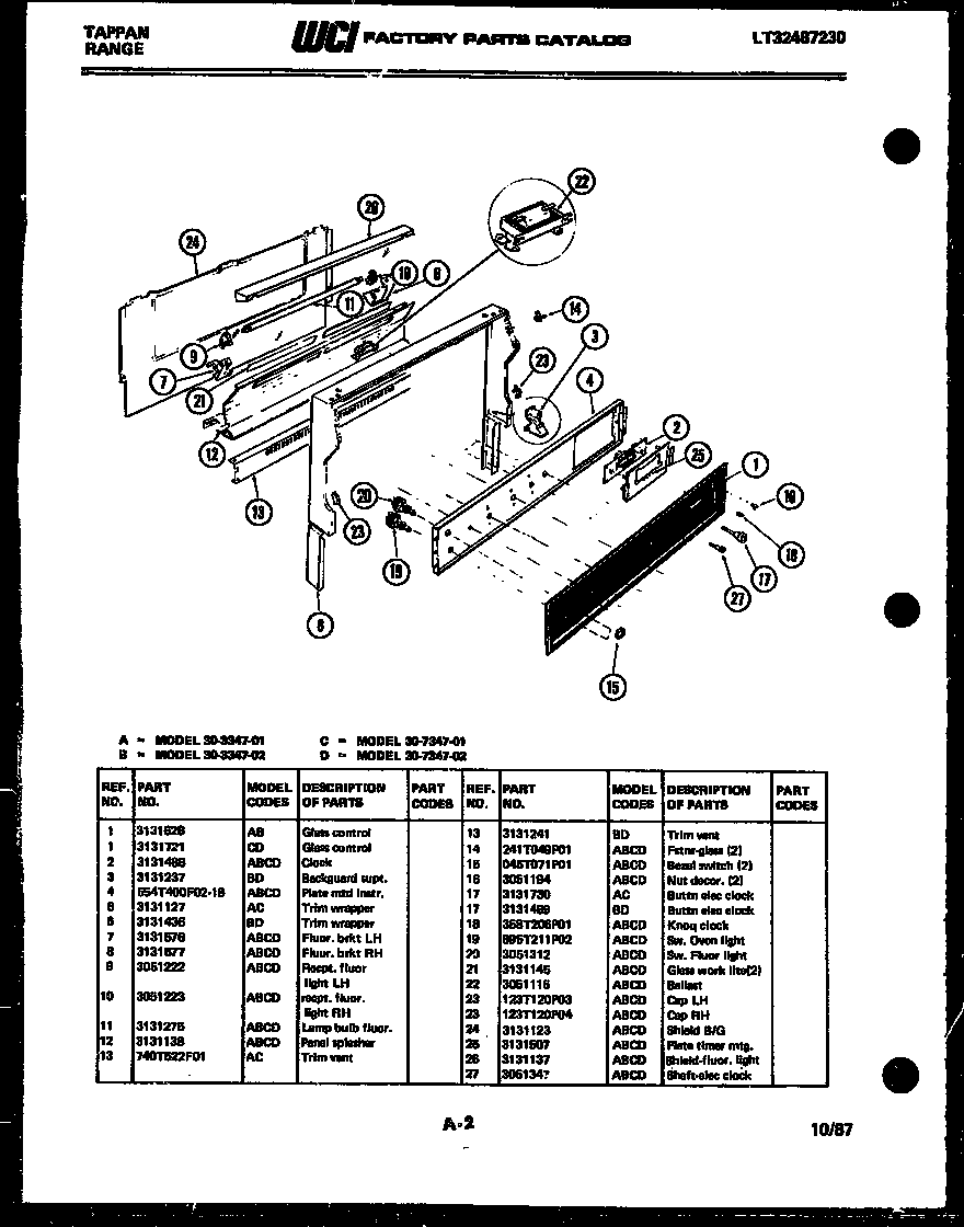 Tappan 30-7347-23-01 backguard diagram