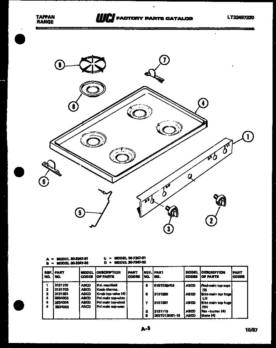 Tappan 30-7347-23-01 cooktop parts diagram