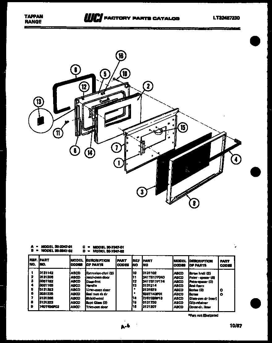 Tappan 30-7347-23-01 door parts diagram