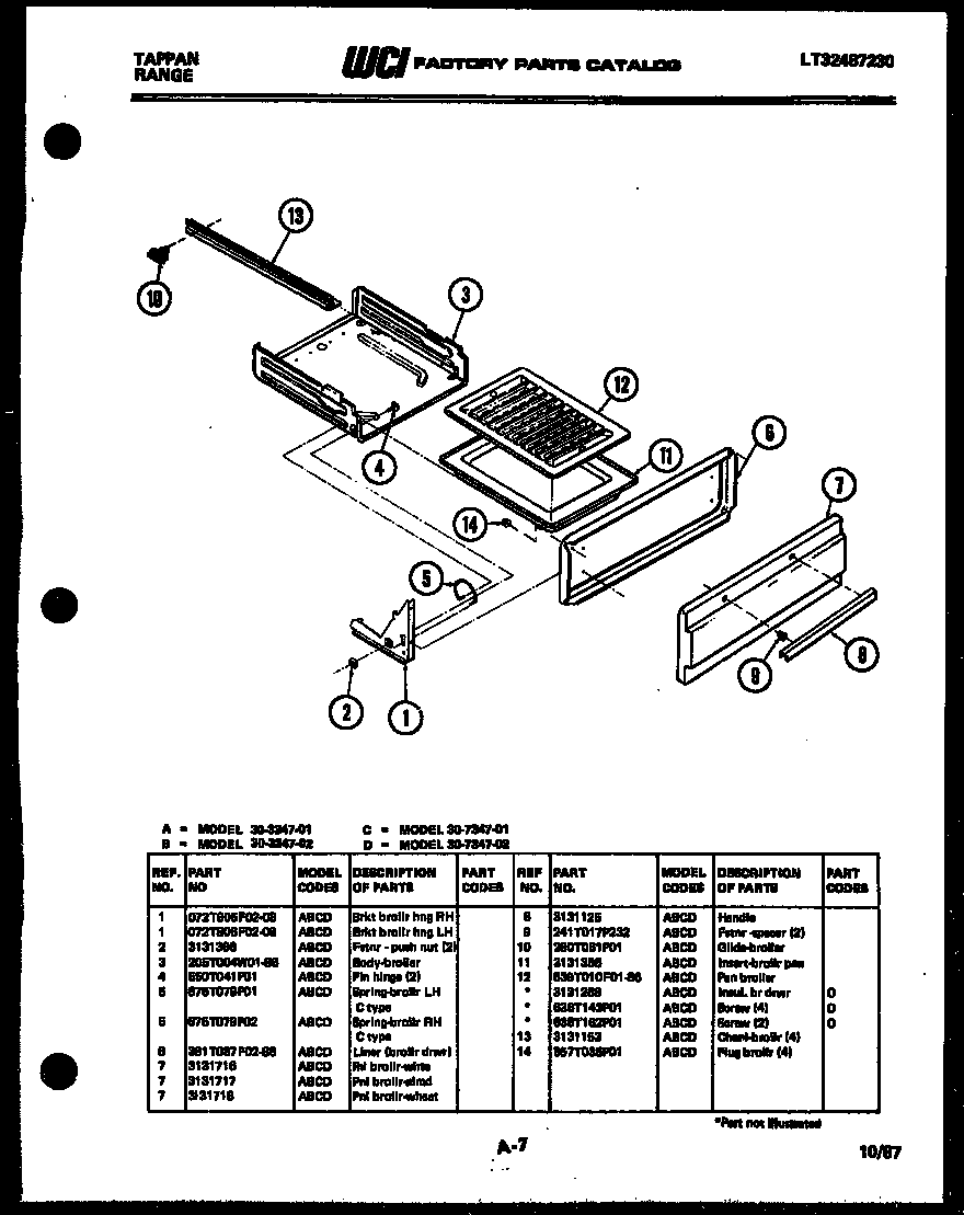 Tappan 30-7347-23-01 broiler drawer parts diagram