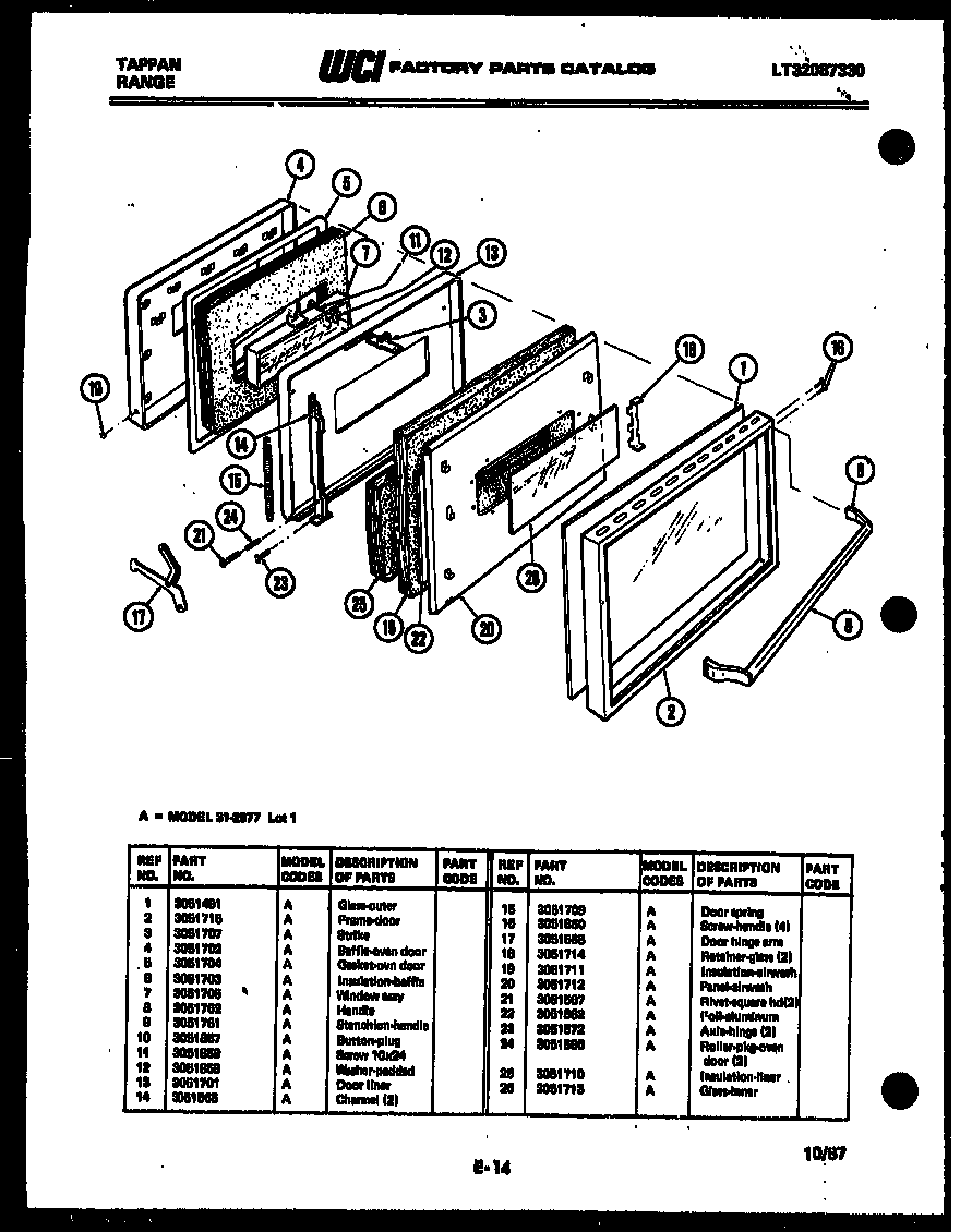 Tappan 31-2977-00-01 door parts diagram
