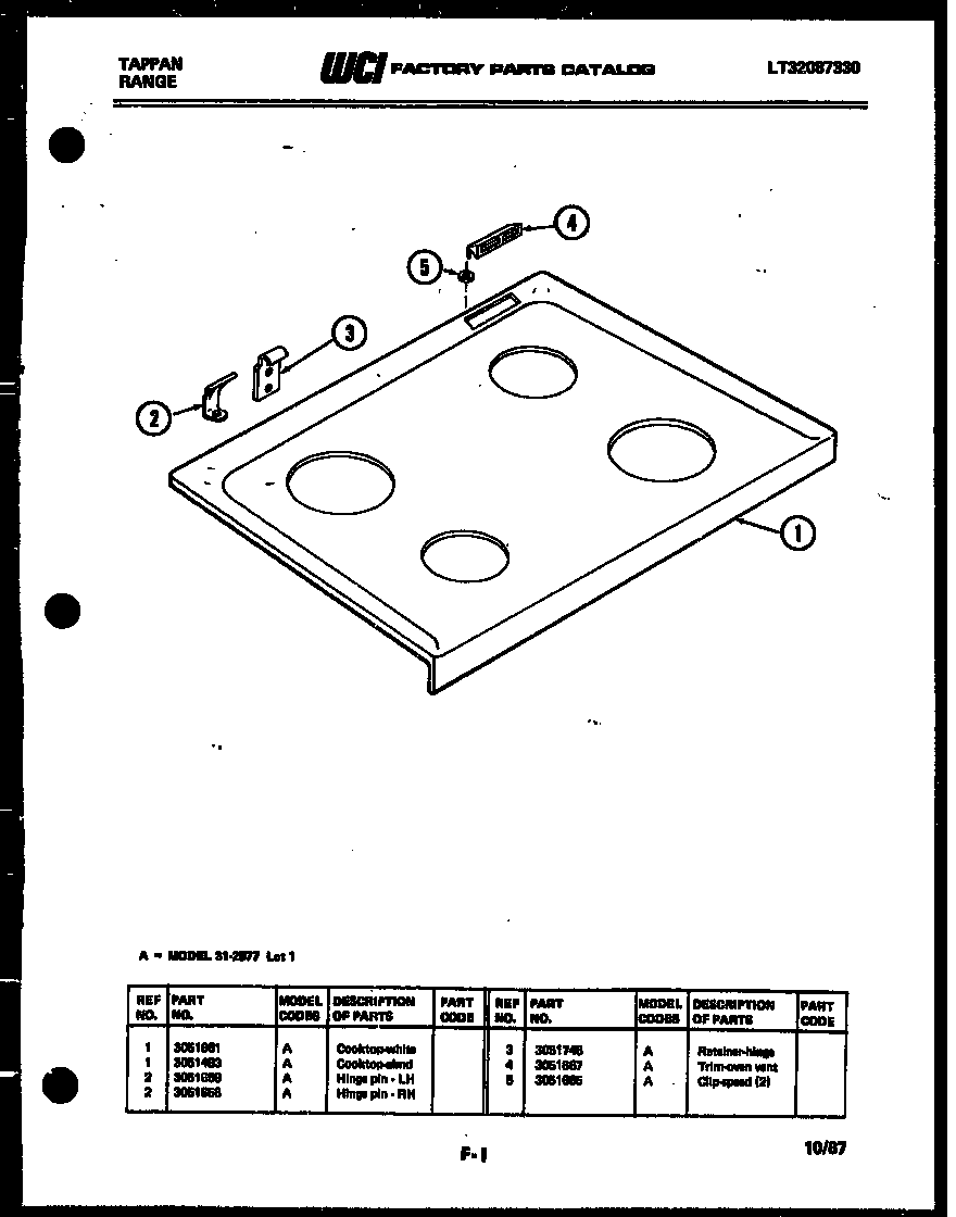 Tappan 31-2977-00-01 cooktop parts diagram