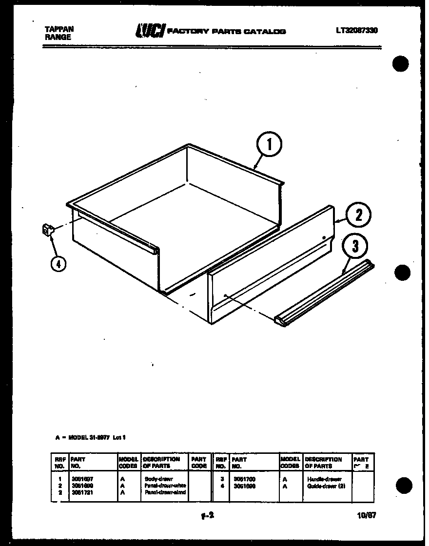 Tappan 31-2977-00-01 drawer parts diagram