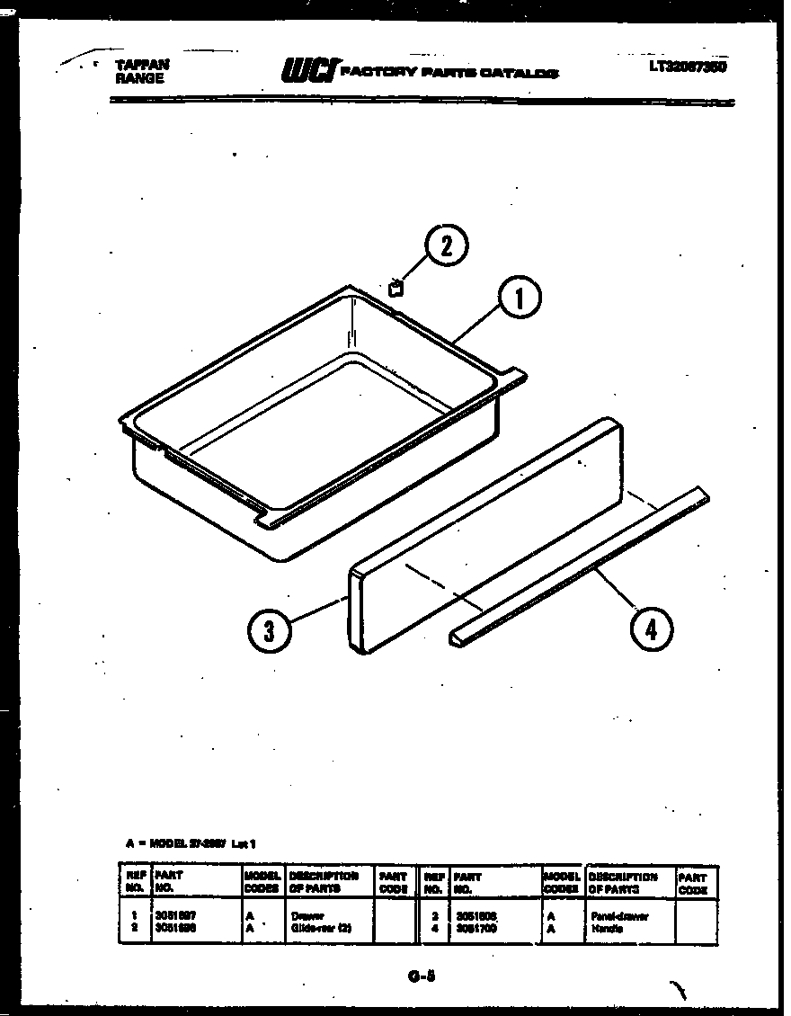 Tappan 37-2957-00-01 drawer parts diagram
