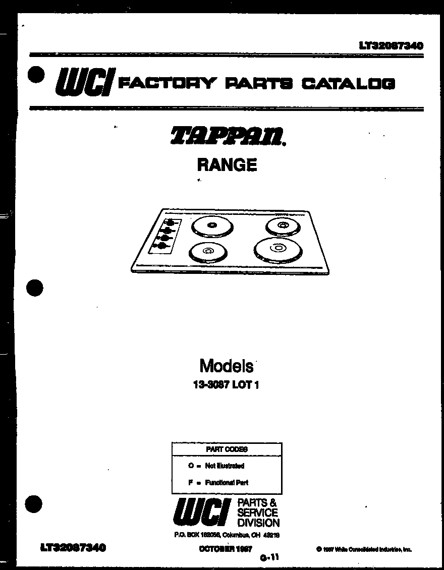 Tappan 13-3087-00-01 cover page- text only diagram