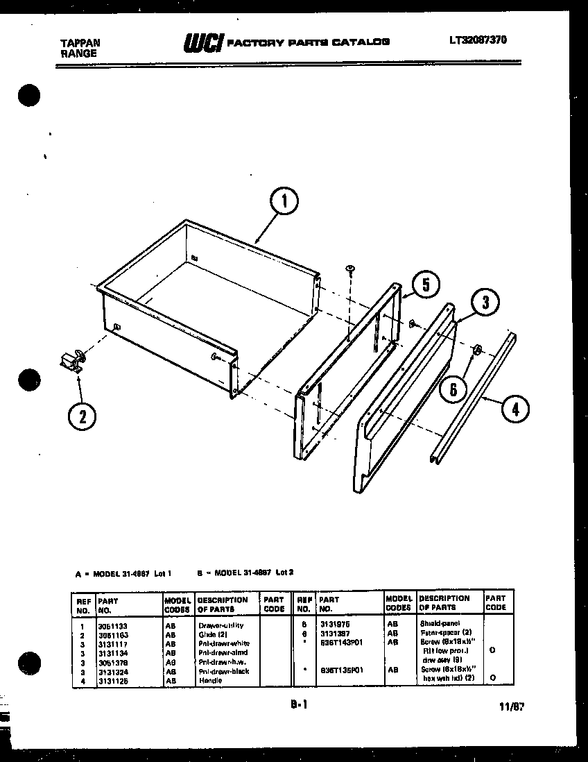 Tappan 31-4967-66-02 drawer parts diagram