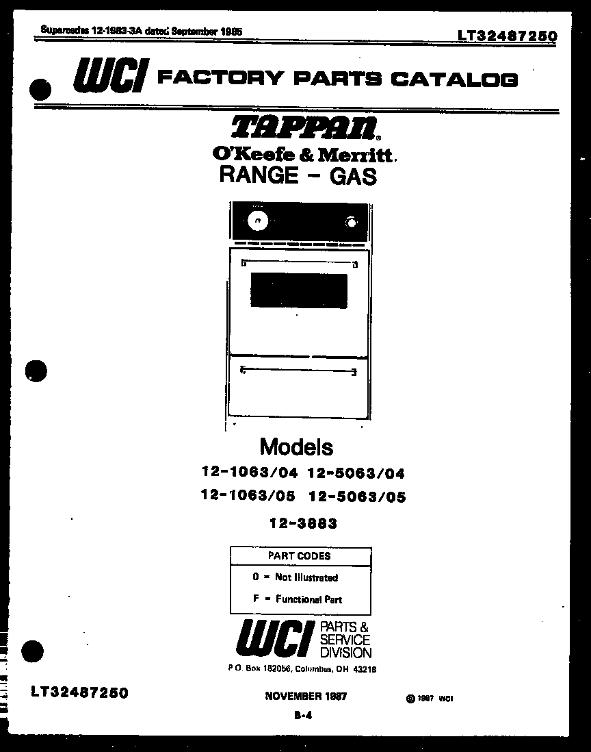 Tappan 12-5063-66-05 cover page diagram