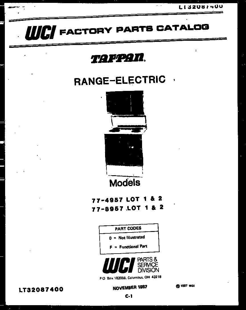 Tappan 77-4957-00-01 cover diagram