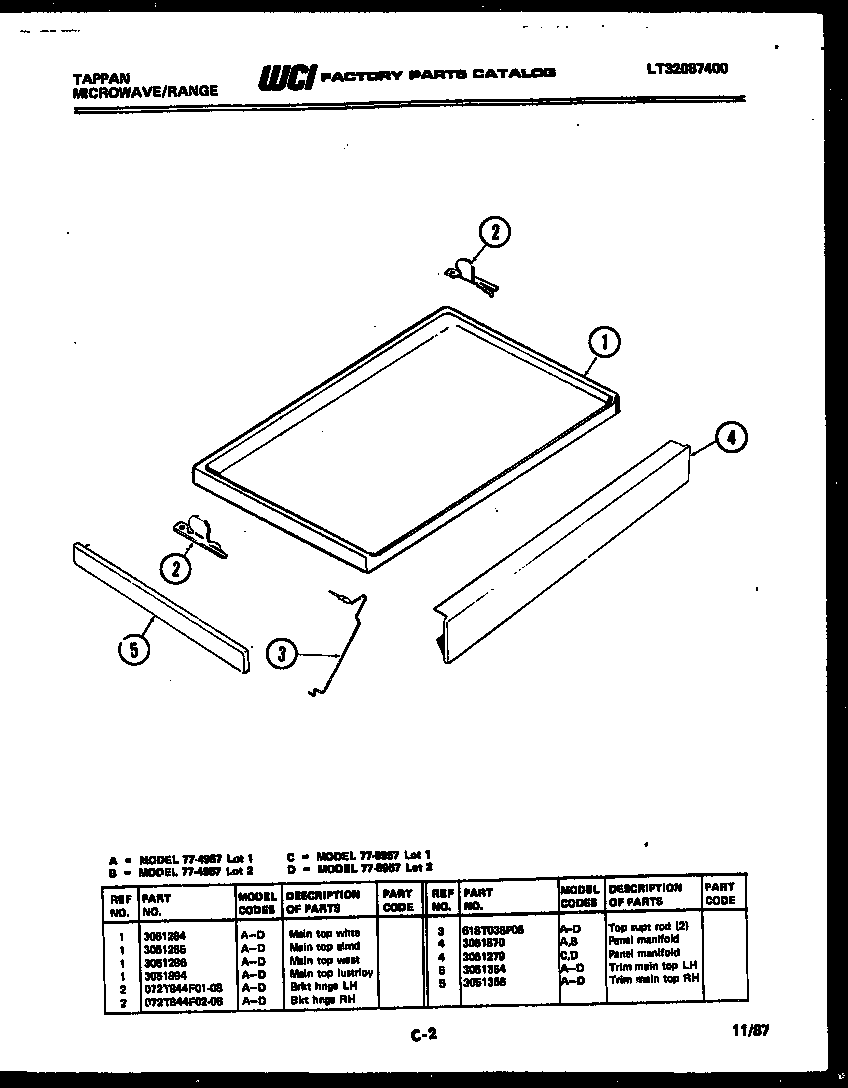 Tappan 77-4957-00-01 top parts diagram