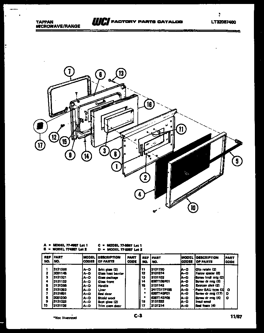 Tappan 77-4957-00-01 door parts diagram