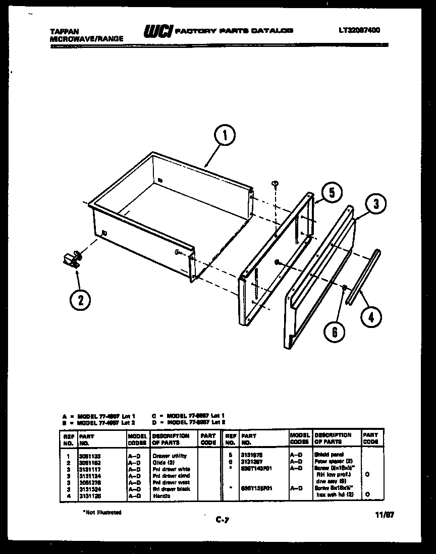 Tappan 77-4957-00-01 drawer parts diagram