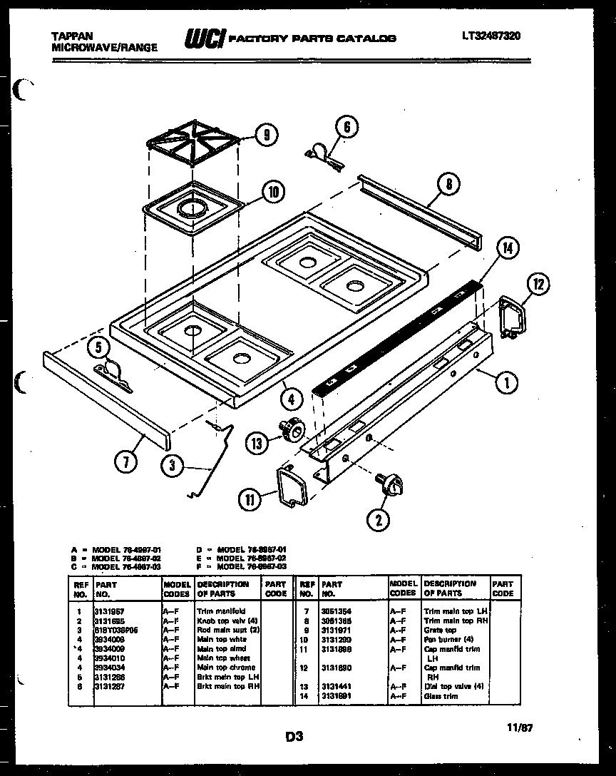 Tappan 76-4967-23-03 cooktop parts diagram