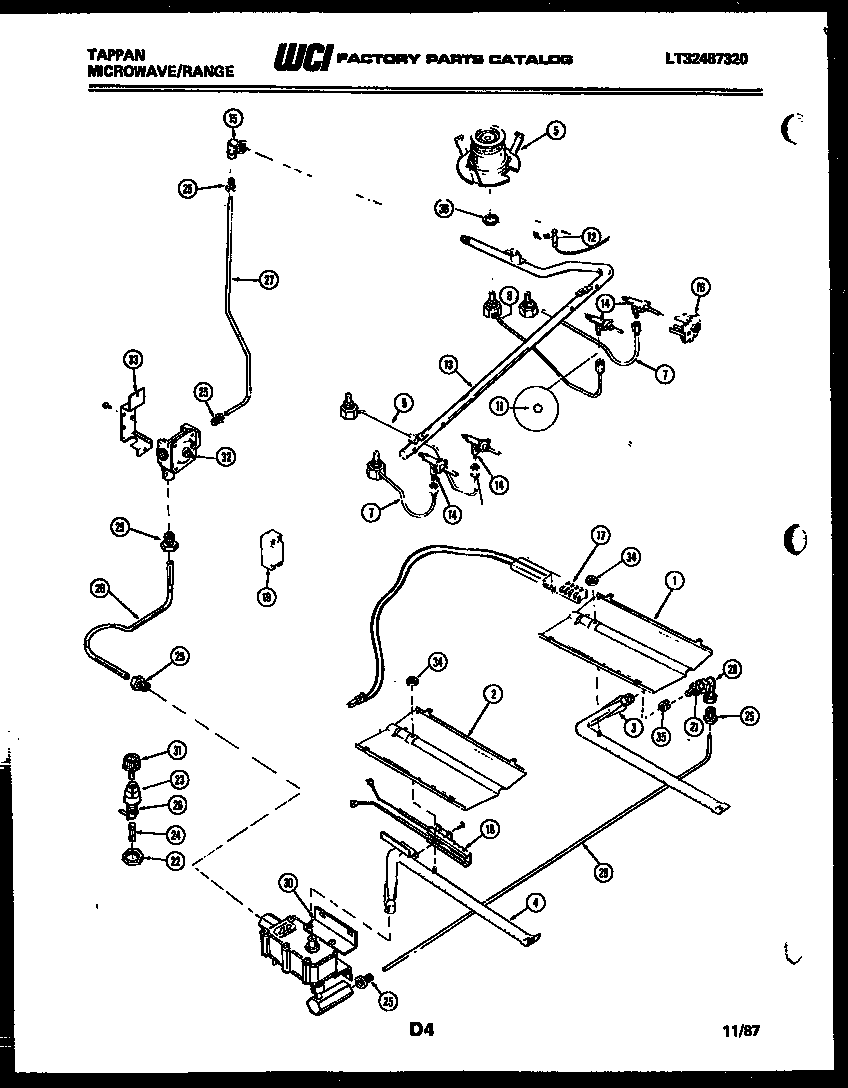 Tappan 76-4967-23-03 burner, manifold and gas control diagram