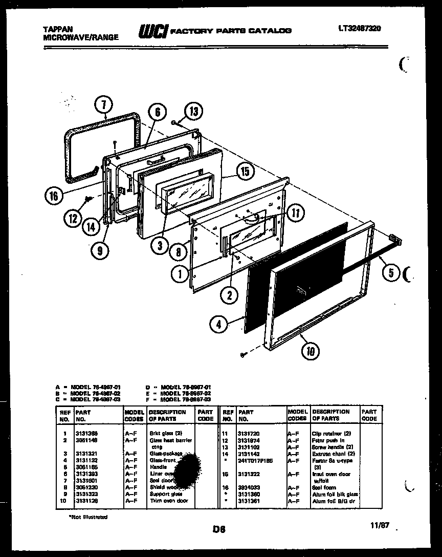 Tappan 76-4967-23-03 lower oven door parts diagram