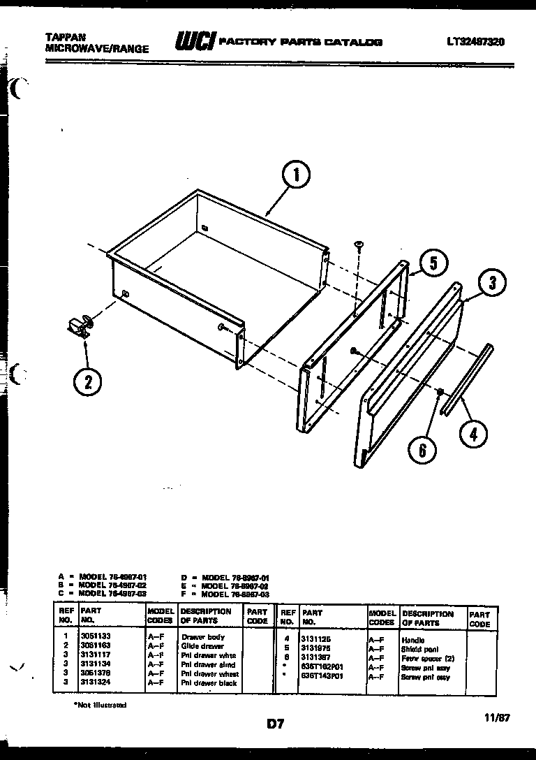 Tappan 76-4967-23-03 drawer parts diagram